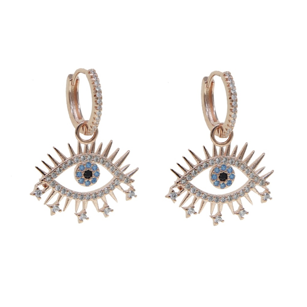 Stunning Rose Gold Evil Eye Charm Dangle Earrings